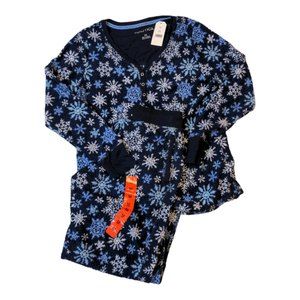 Nautica Women's 2 Pc Fleece Pajama Sleep Set Dark Blue Snowflakes Medium M NWOT
